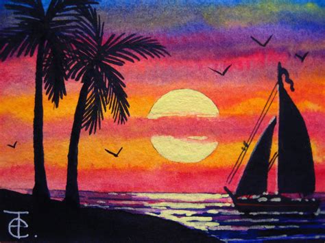 It always shows its beauty and inspires me to paint. Beach Sunset Watercolor at PaintingValley.com | Explore ...