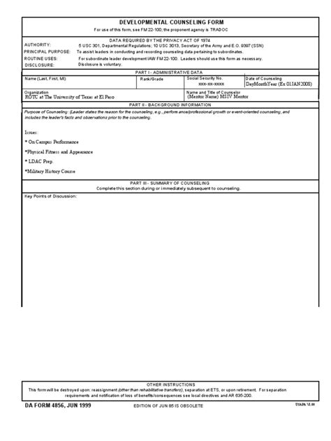 Blank Counseling Form Da 4856 Question Integrity