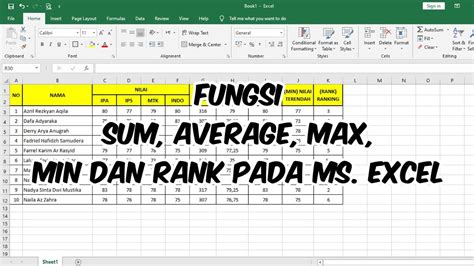 CARA MENGGUNAKAN RUMUS FUNGSI DARI SUM AVERAGE MAX MIN DAN RANK PADA