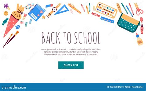 Bannerheader With School Stationery Objectsvector Illustration In