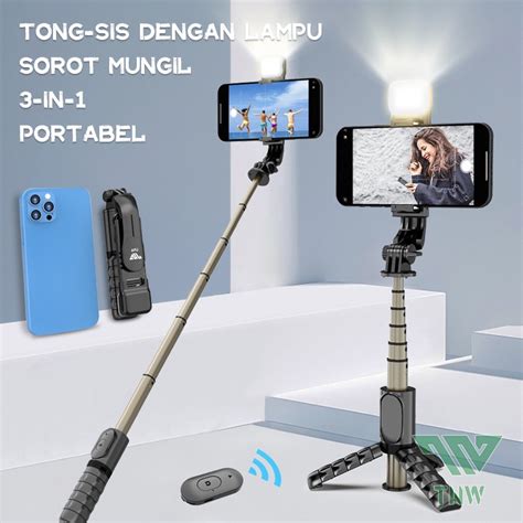 Jual Tnw Mini Selfie Stick Tongsis Bluetooth Tripod Led Fill Light