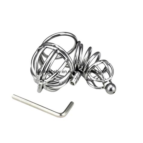 stainless steel male chastity penis cage lock ball stretcher peni plug adult toys china sex