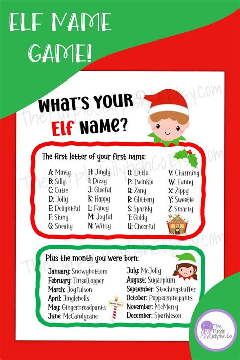 Whats Your Elf Name Printable Christmas Game Christmas Elf Names