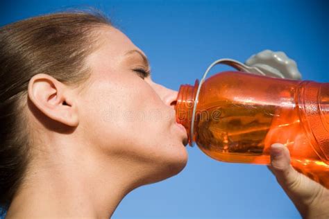 Female Model Drinking Water Stock Image Image Of Refreshing Blue