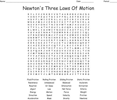 Newtons Three Laws Of Motion Word Search Wordmint