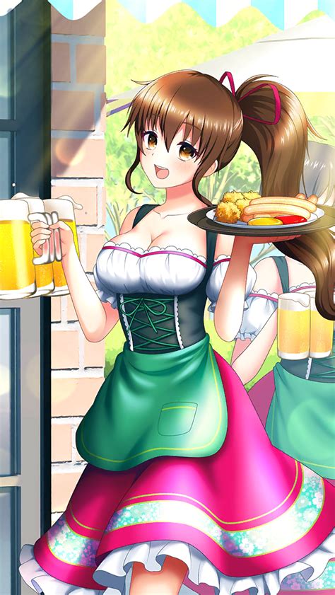 tanaka misa doukyuusei doukyuusei another world game cg 1girl d apron beer mug breasts