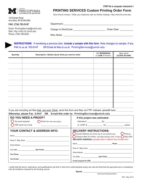 Custom Printing Blank Order Form Templates At