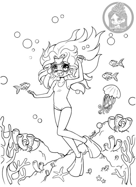 Underwater Chibi Lineart By Yampuff Chibi Coloring Pages Coloring