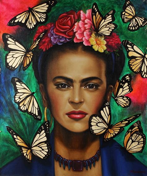 Her father is a german descendant and photographer. Signed Portrait Painting of Frida Kahlo from Mexico - Frida with Butterflies | NOVICA