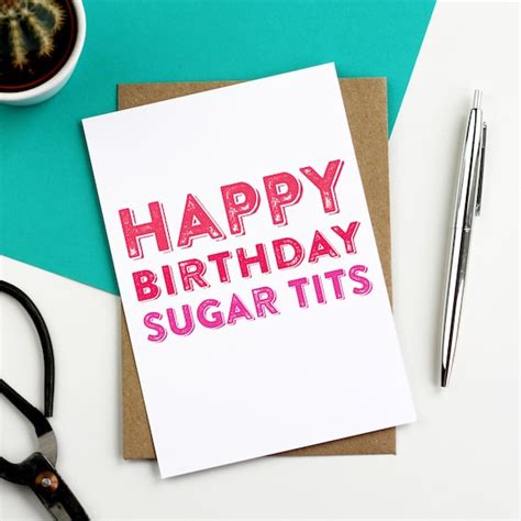 Happy Birthday Sugar Tits Letterpress Inspired Contemporary Etsy