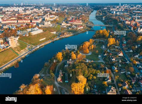 Grodno Belarus Aerial Birds Eye View Of Hrodna Cityscape Skyline