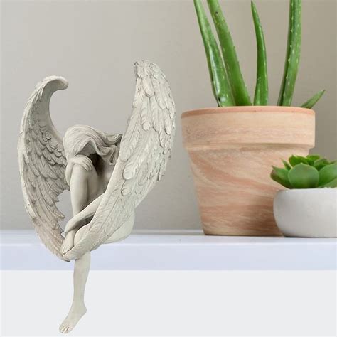 The Anguished Angel Long Winged Sitting Statue Resin Sorrowful Figure