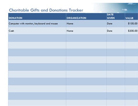 Charitable Ts And Donations Tracker Simple