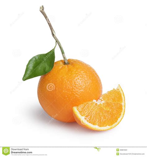 Ripe Round Oranges With Section Stem And Leaf Stock Image Image Of