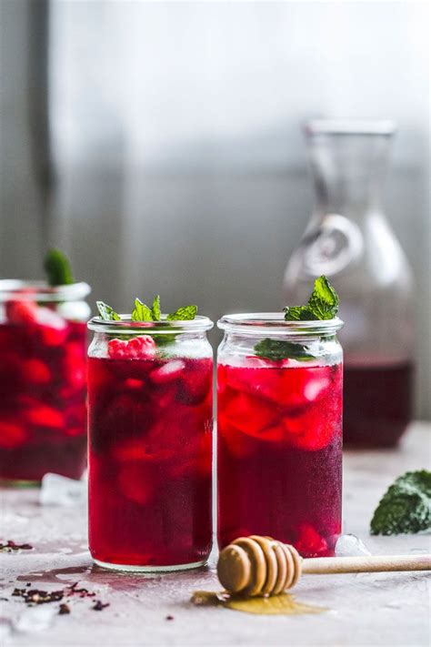 Raspberry Hibiscus Iced Tea With Mint And Honey