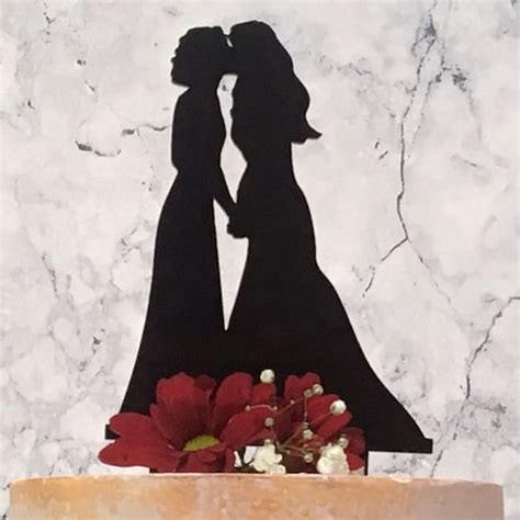 Two Brides Wedding Cake Topper Lesbian Silhouette Decoration Etsy