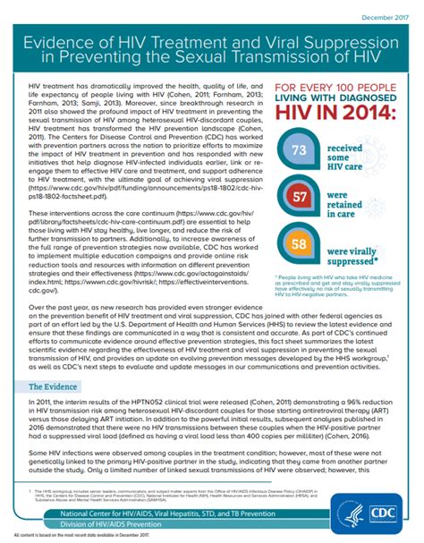 Evidence Of Hiv Treatment And Viral Suppression In Preventing The Sexual Transmission Of Hiv