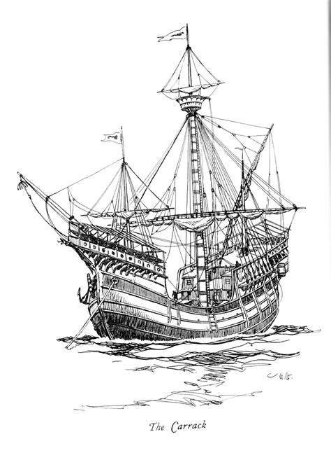 This Is What A Portuguese Carrack Looked Like In 1625 Ship Drawing