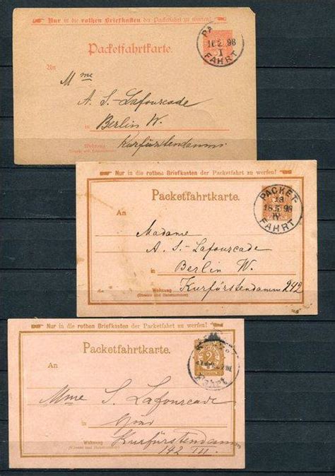Germany 1898 3 Postal Stationary Cards Berlin Packetfahrtkarte Used