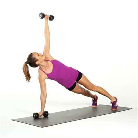 Plank And Rotate Weight Training For Women Dumbbell Circuit Workout