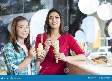 Smiling Mother And Daughter With Vanilla Ice Creams Stock Image Image Of People Caucasian