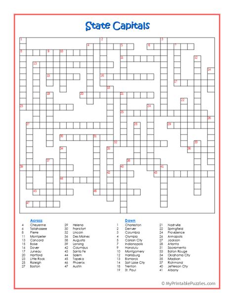 State Capitals Crossword Puzzle My Printable Puzzles Images And Sexiz Pix