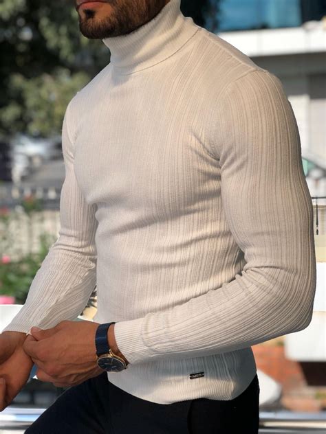 Gentwith Eva White Slim Fit Turtleneck Ribbed Sweater Gent With