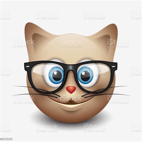 Cute Smiling Cat Emoticon Wearing Eyeglasses Emoji Smiley Vector Illustration Stock Illustration