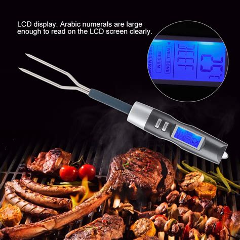 Sl Bbq Meat Thermometer Fork Stainless Steel Digital Barbecue Fork With