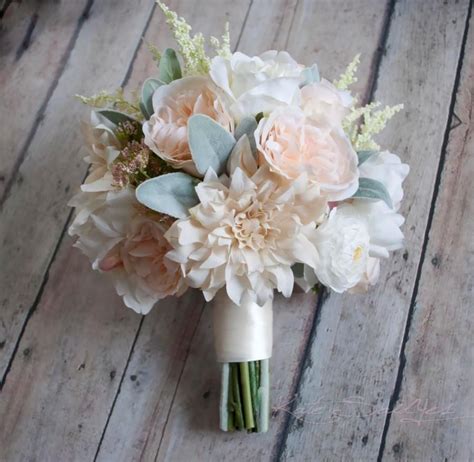 Wedding Bouquet Blush Pink And Ivory Garden Rose Dahlia And Peony