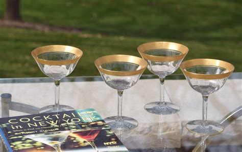 4 Vintage Gold Encrusted Cocktail Martini Glassestiffin Franciscan