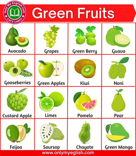 30 Green Fruits Names Green Colour Fruits