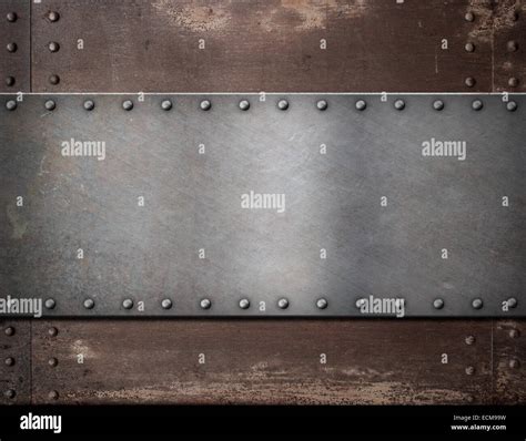 Metal Plate With Rivets Over Rustic Steel Background Stock Photo Alamy