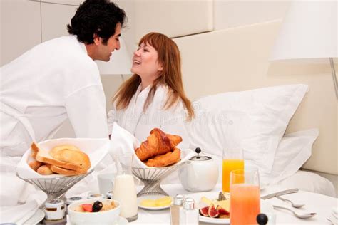 Young Couple Having Breakfast In Bed Stock Image Image Of Flirting Pastry 22497411