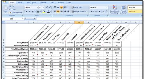 Excel Spreadsheets Help Example Rating Comparison Spreadsheet Template
