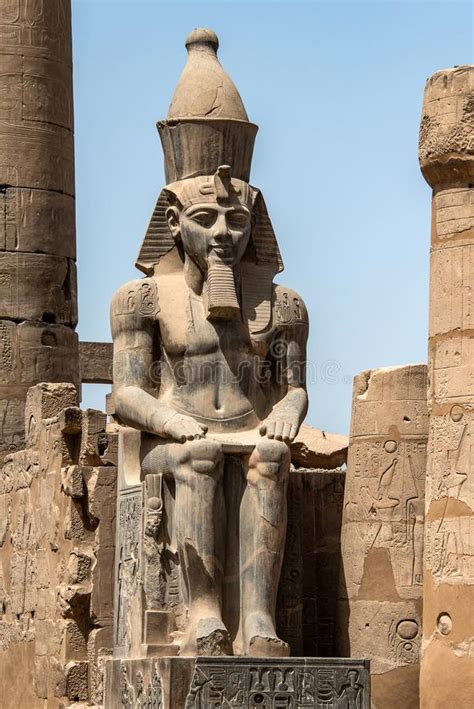 Egypt Luxor Temple Granite Statue Of Ramesses Ii Seated In Front Of Columns Editorial