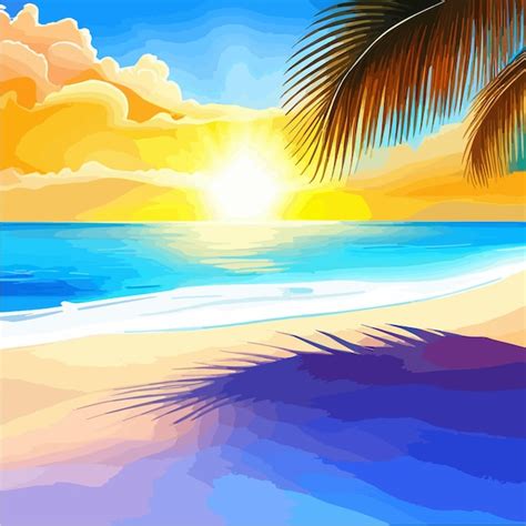 premium vector abstract view sandy beach with palm tree tropical resort sunrise on seashore