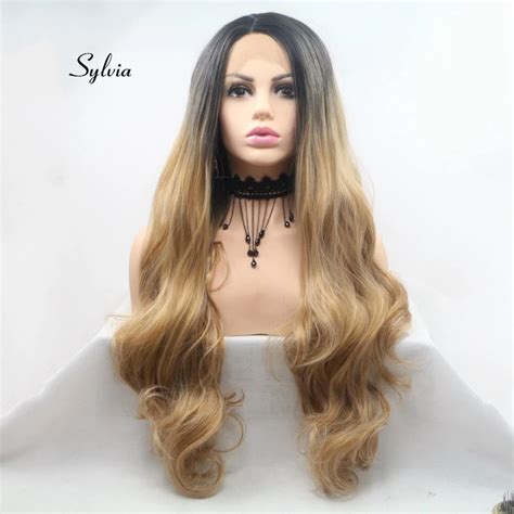 Sylvia Ombre Brown Wigs Body Wave Hair Synthetic Lace Front Wig Heat Resistant Fiber Hair Wigs