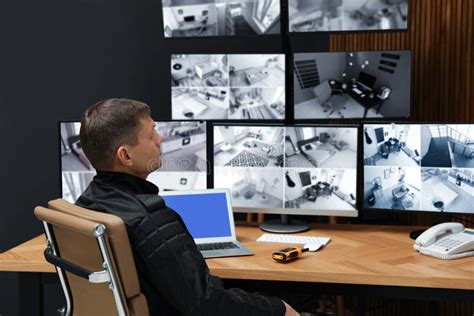 Security Guard Monitoring Modern Cctv Cameras Stock Photo Image Of