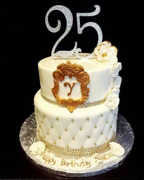 25th Birthday Cake Quilted Fondant Cake With Gold Dragees On Top Is