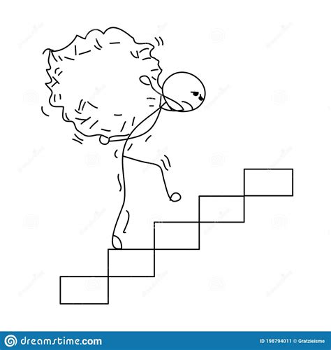 Hand Drawn Of Stick Figure Who Are Carrying Heavy Loads While Climbing