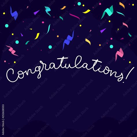 Congratulations Banner Design In Flat Style With Confetti Ribbons And