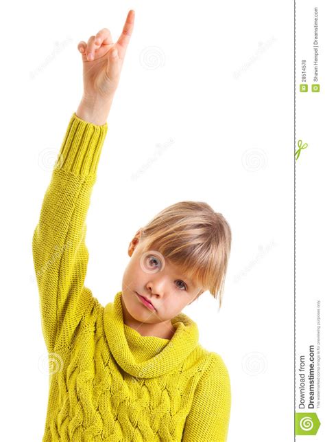 Girl Raising Hand Stock Photo Image Of Green Attention 28514578