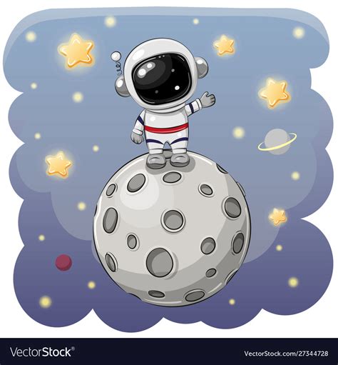 Cartoon Astronaut On Moon On A Space Royalty Free Vector