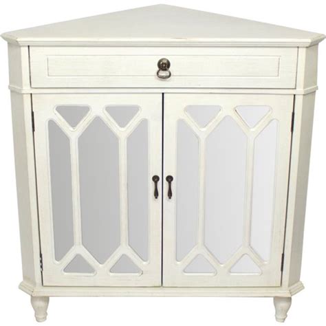 32 Antique White Wood Mirrored Glass Corner Cabinet With A Drawer And