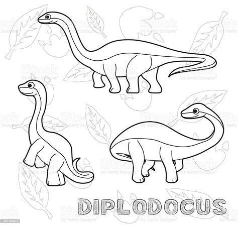 Diplodocus cartoon 4 of 5. Dinosaur Diplodocus Cartoon Vector Illustration Monochrome ...