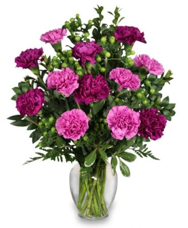 Pump Up The Purple Carnation Bouquet Vase Arrangements Flower Shop Network