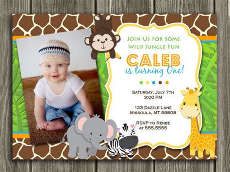 1st birthday invitations ideas for boys. Printable Kids Jungle Birthday Photo Invitation - Boy ...
