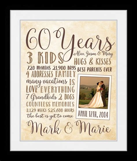This is because there's so much you may want to get them. 60th Anniversary Gift 60 Years Married Parents Gift for ...