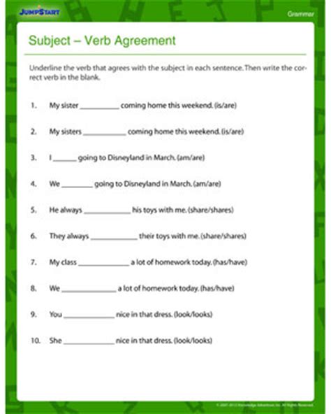subject verb agreement fun printable 3rd grade jumpstart